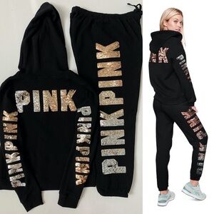 PINK Full Zip & Joggers Bling Set
